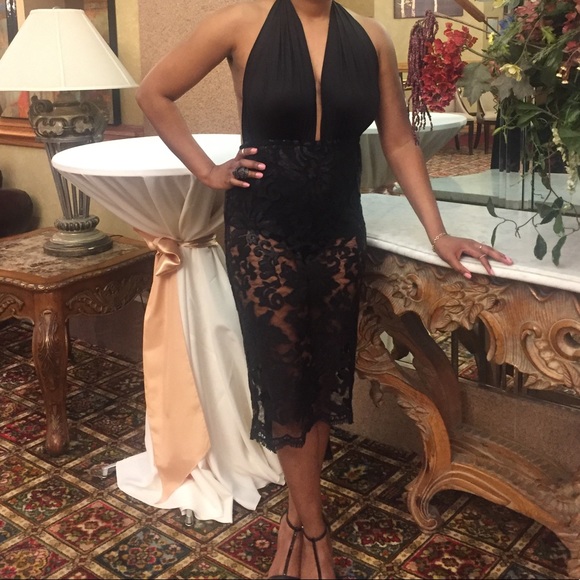 B-Sharp black, lace shirt with bow-tie, halter top Size Medium - Picture 1 of 6